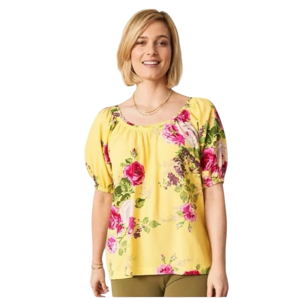 MATILDA JANE "In Town Peasant" Puff Sleeve Blouse in Yellow Floral Size XL - Picture 11 of 11